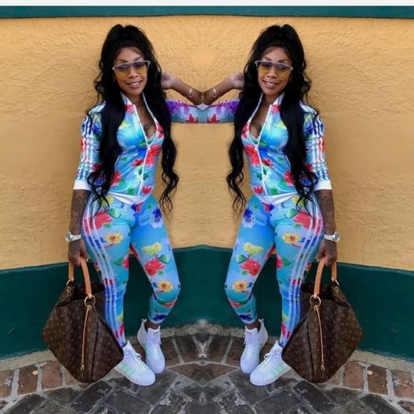 Pants - 2pcs floral print tracksuit